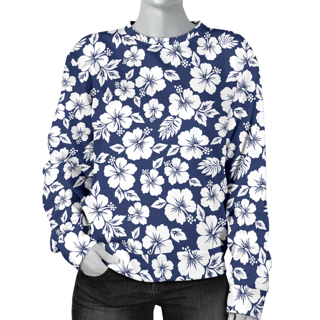 Hibiscus Blue Hawaiian Flower Style Women Long Sleeve Sweatshirt