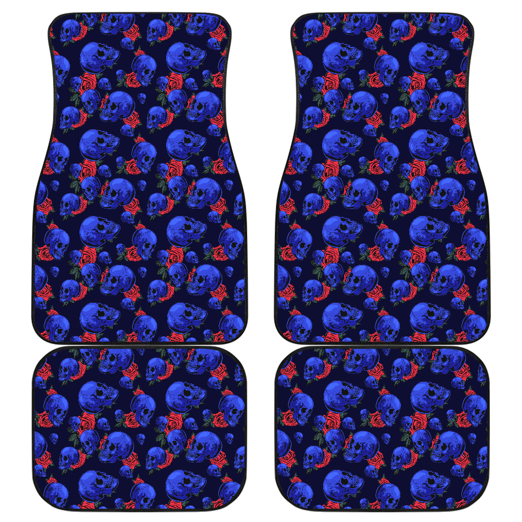Skull Roses Neon Design Themed Print Car Floor Mats Front Back