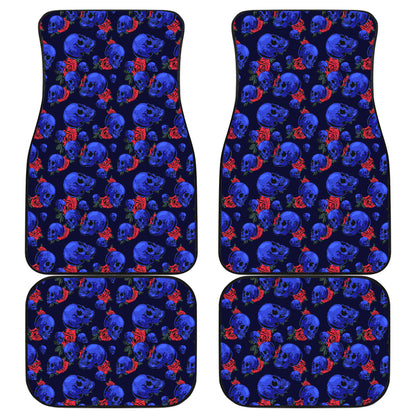 Skull Roses Neon Design Themed Print Car Floor Mats Front Back