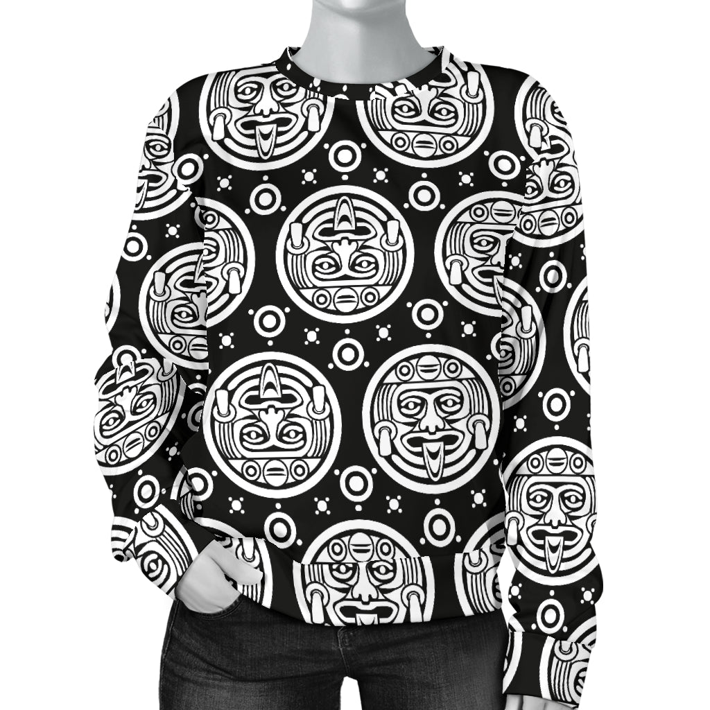 Calendar Aztec White Black Print Pattern Women Long Sleeve Sweatshirt