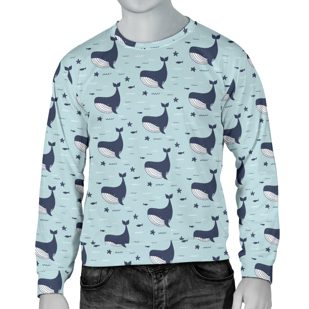 Whale Cute Design Themed Print Men Long Sleeve Sweatshirt