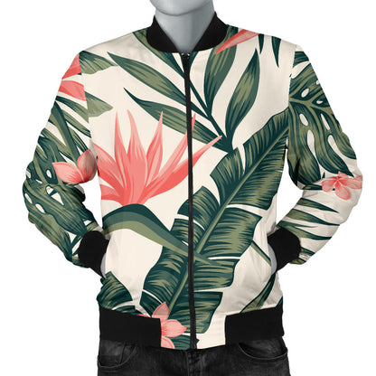 Tropical Flower Palm Leaves Men Bomber Jacket