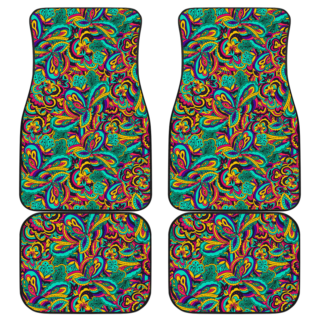 Psychedelic Trippy Floral Design Car Floor Mats Front Back