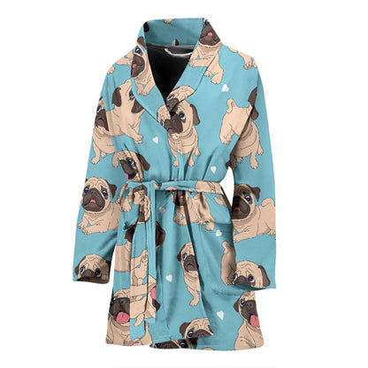 Pug Pattern Print Design A03 Women Bathrobe