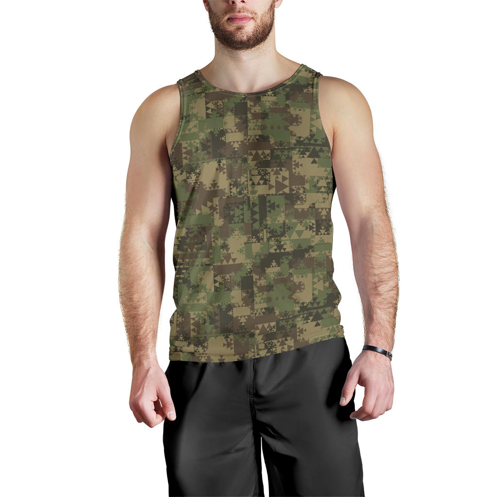 Camouflage Aztec Green Army Print Men Tank Top