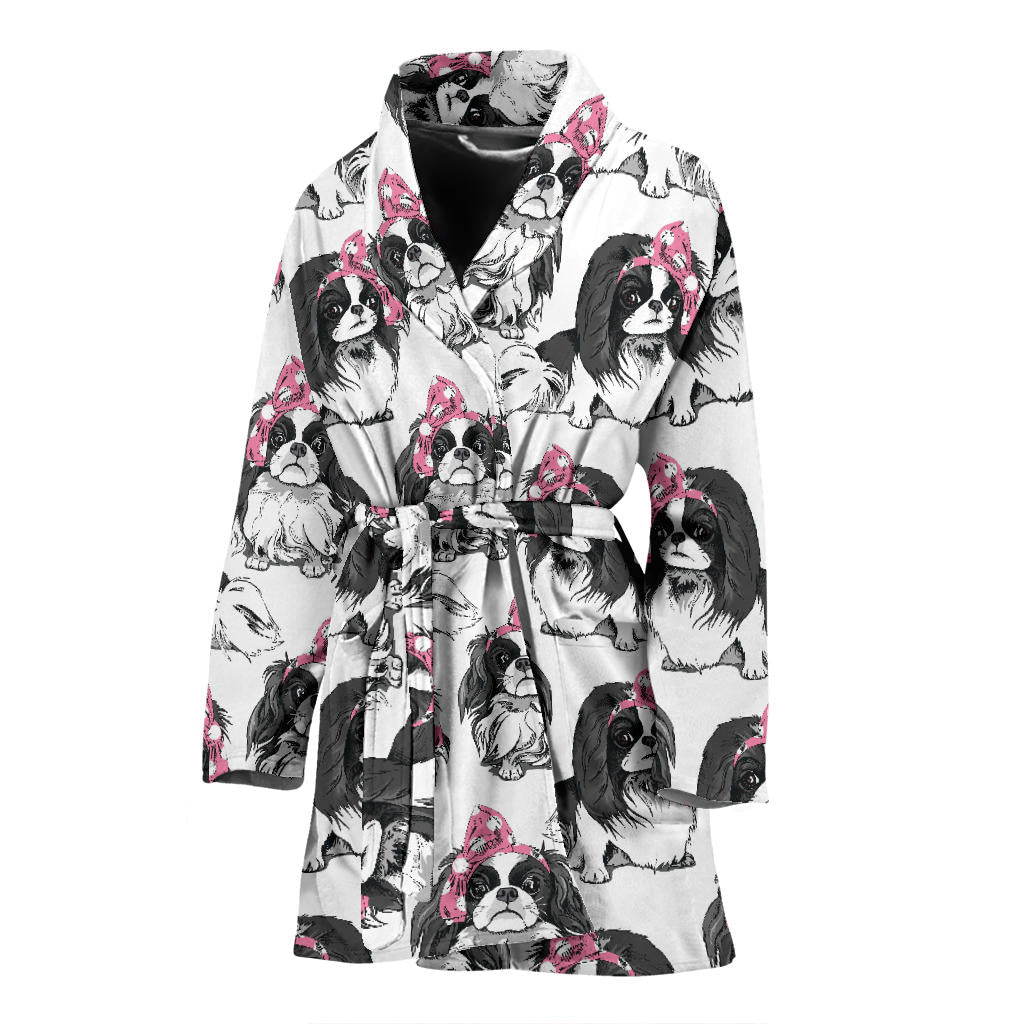 Japanese Chin Pattern Print Design 01 Women Bathrobe