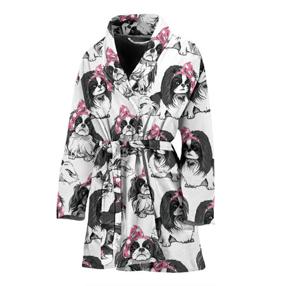 Japanese Chin Pattern Print Design 01 Women Bathrobe