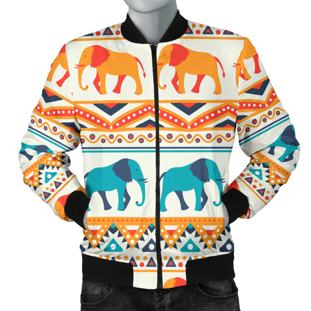 Elephant Aztec Ethnic Print Pattern Men Bomber Jacket