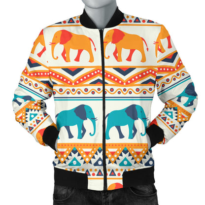Elephant Aztec Ethnic Print Pattern Men Bomber Jacket