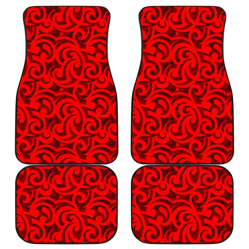 Maori Red Themed Design Print Car Floor Mats Front Back