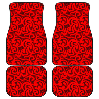 Maori Red Themed Design Print Car Floor Mats Front Back