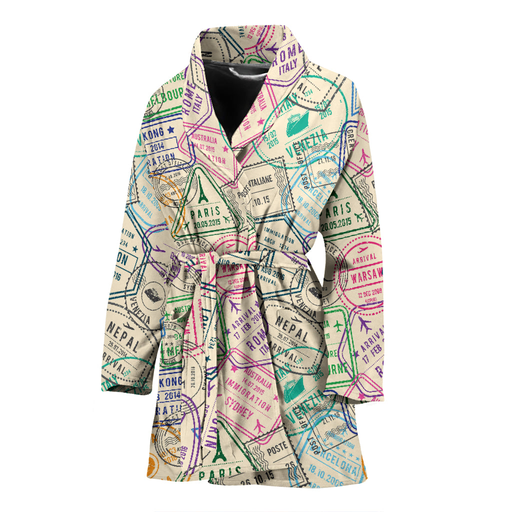 Travel Stamp Print Design LKS303 Women Bathrobe