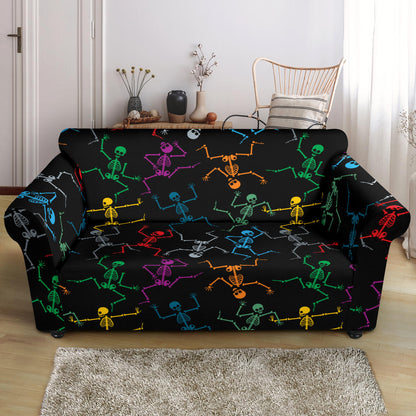 Skeleton Colorful Print Design LKS302 Loveseat Couch Slipcover