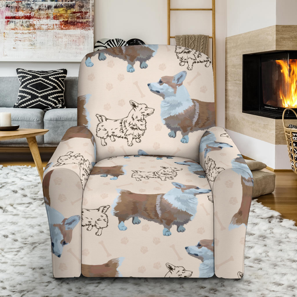 Pembroke Welsh Corgis Pattern Print Design A03 Recliner Slipcover with Pocket
