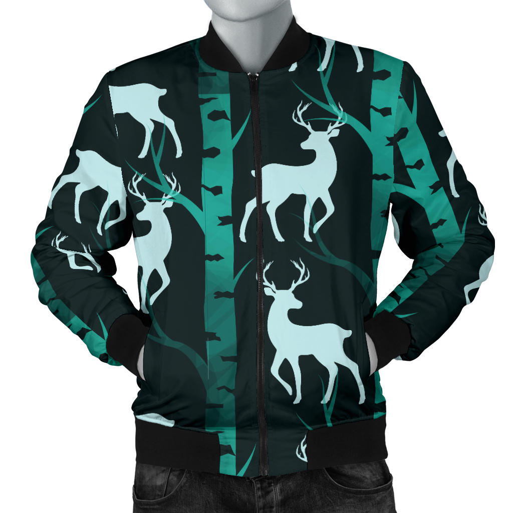 Deer Jungle Print Pattern Men Bomber Jacket