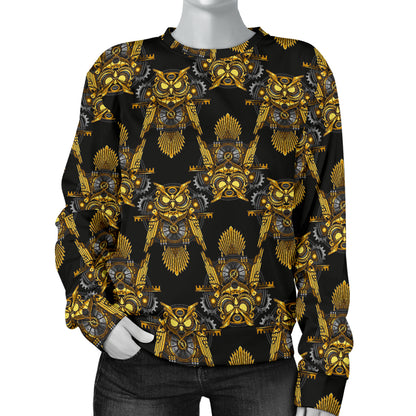 Steampunk Gold Owl Design Themed Print Women Long Sleeve Sweatshirt