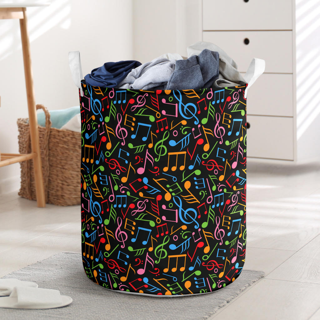 Music Note Colorful Themed Print Laundry Basket