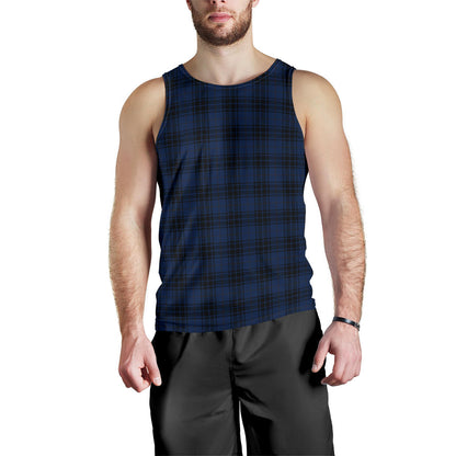 Navy Blue Tartan Plaid Pattern Men Tank Top