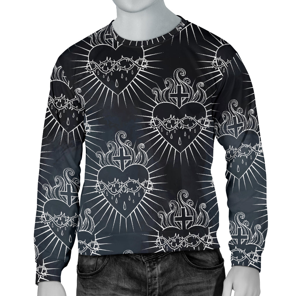 Christian Heart Tattoo Style Men Long Sleeve Sweatshirt