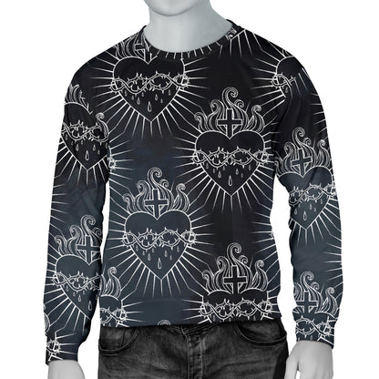 Christian Heart Tattoo Style Men Long Sleeve Sweatshirt