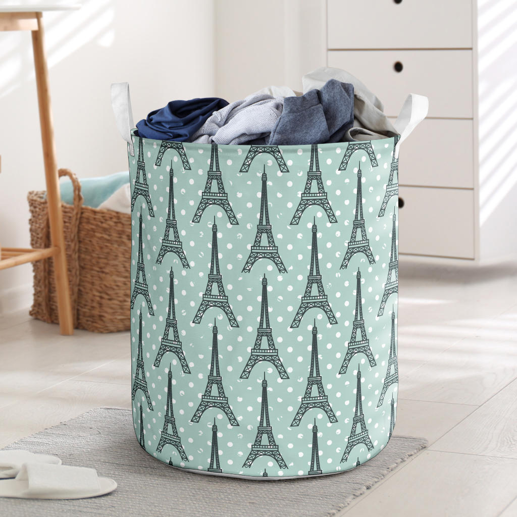 Eiffel Tower Polka Dot Print Laundry Basket
