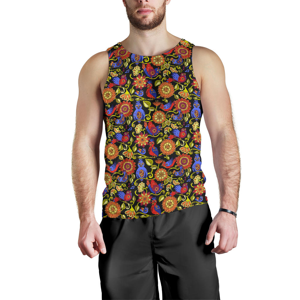 Steampunk Bird Design Themed Print Men Tank Top