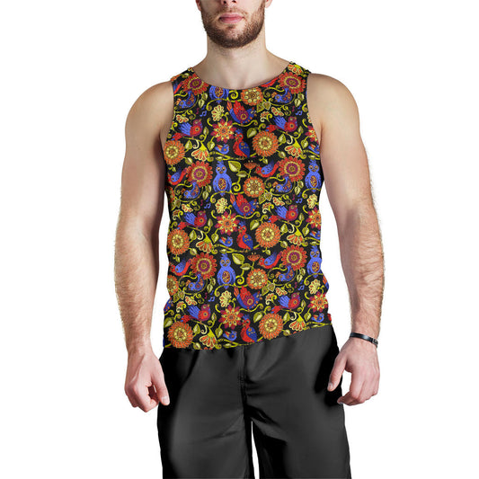Steampunk Bird Design Themed Print Men Tank Top