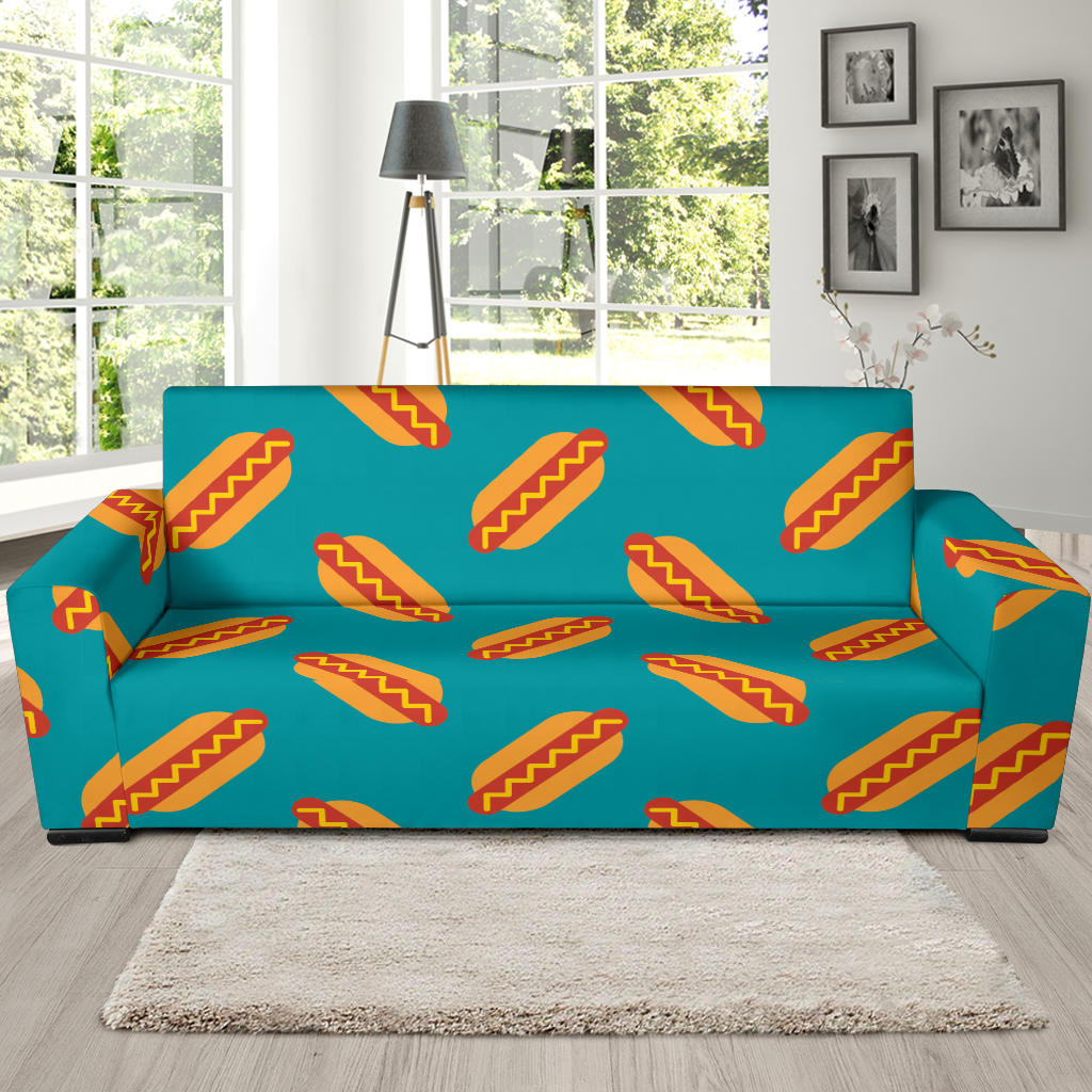 Hot Dog Pattern Print Design 03 Sofa Slipcover