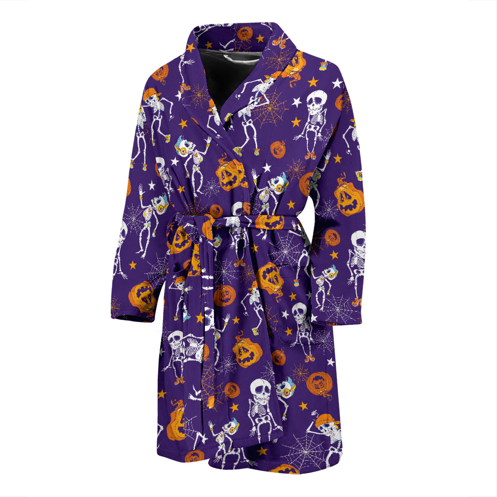 Skeleton Halloween Dance Print Design LKS304 Men Bathrobe