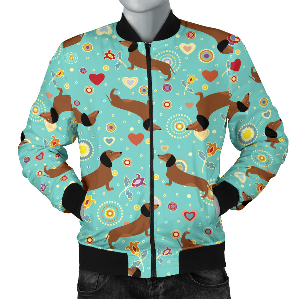 Dachshund with Floral Print Pattern Men Bomber Jacket