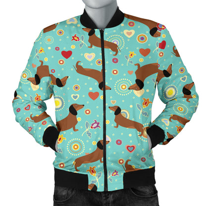 Dachshund with Floral Print Pattern Men Bomber Jacket