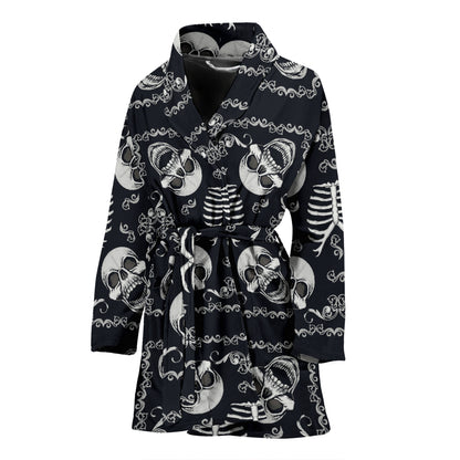 Bandana Skull Black White Print Design LKS306 Women Bathrobe