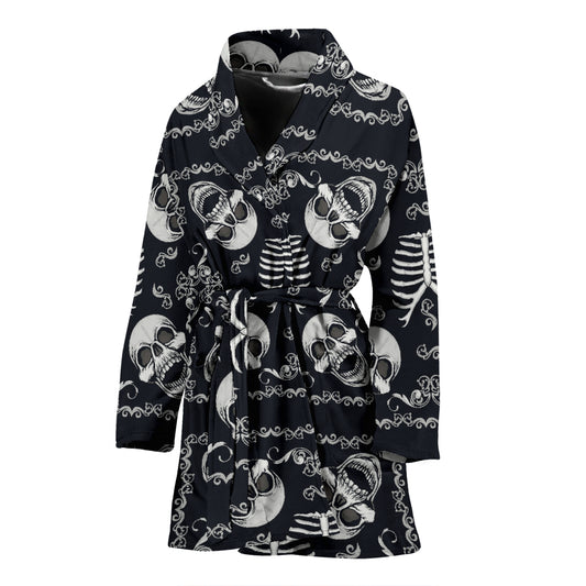Bandana Skull Black White Print Design LKS306 Women Bathrobe