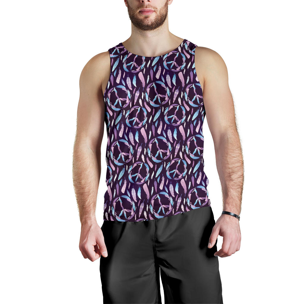 Peace Sign Feather Design Print Men Tank Top