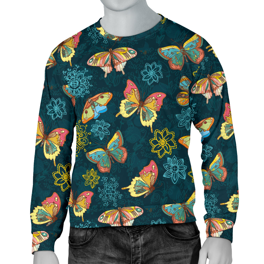 Butterfly Hand Draw Print Pattern Men Long Sleeve Sweatshirt