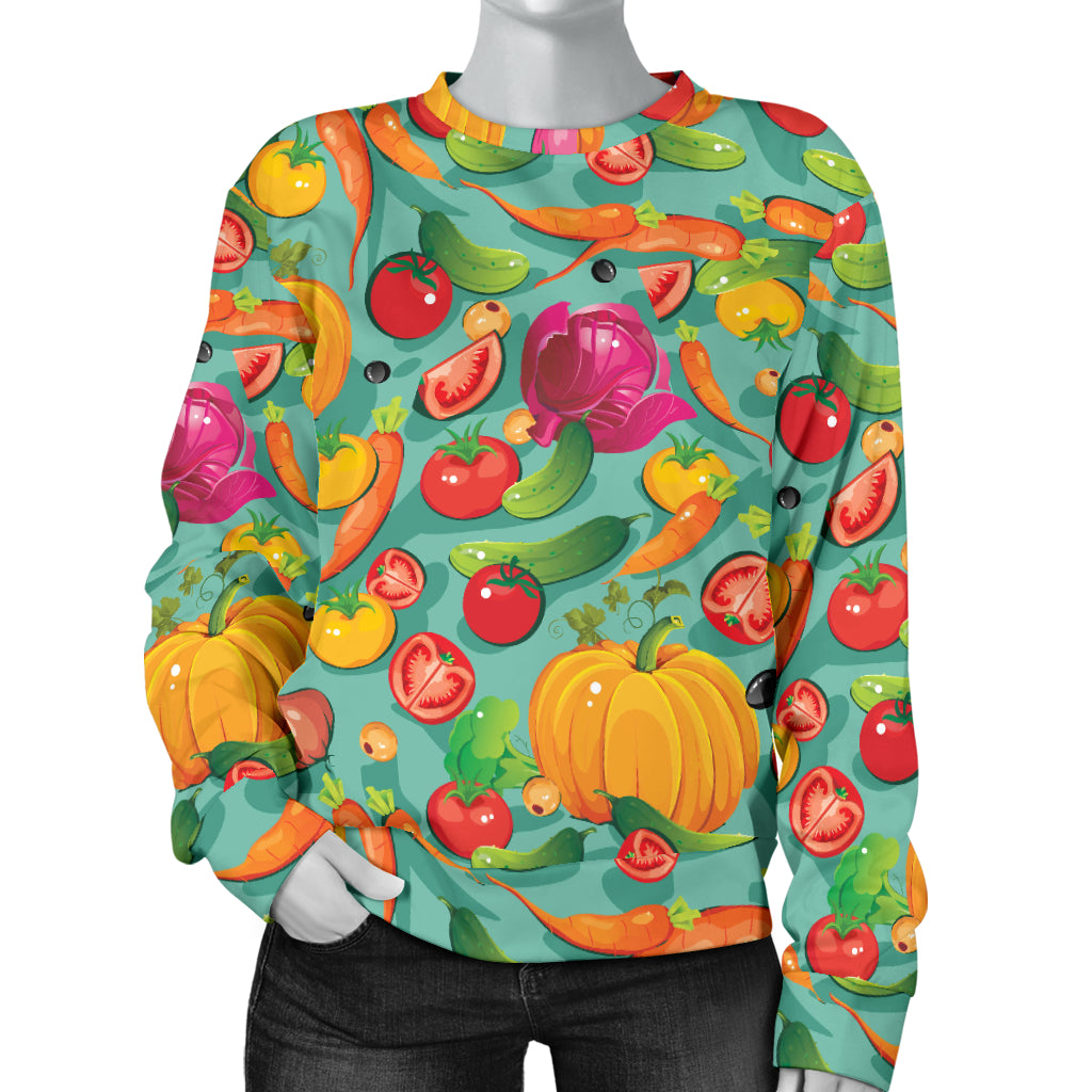 Vegan Colorful Themed Design Print Women Long Sleeve Sweatshirt