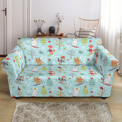 Ski Fox Cute Print Design LKS303 Loveseat Couch Slipcover