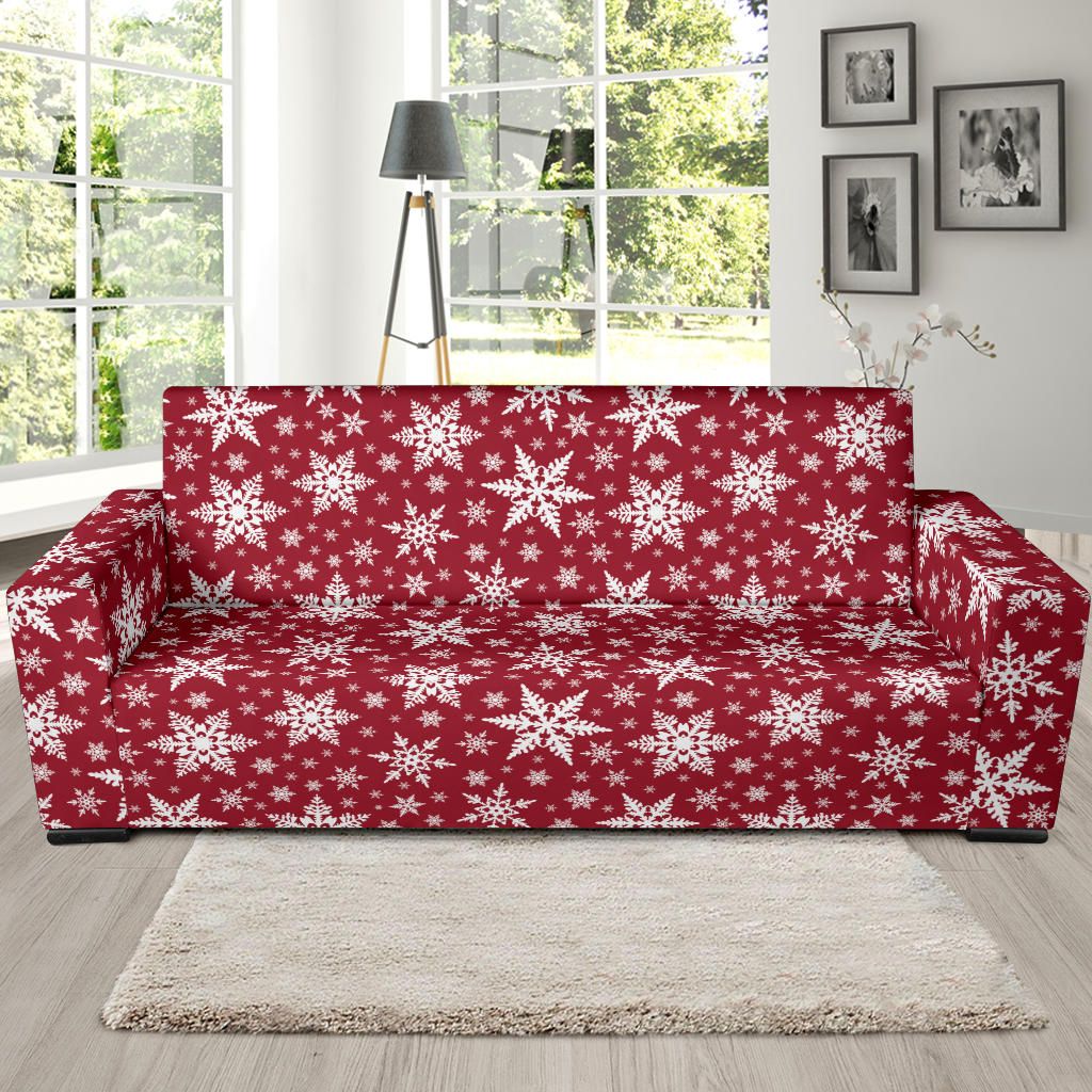 Snowflake Red Print Design LKS302 Sofa Slipcover