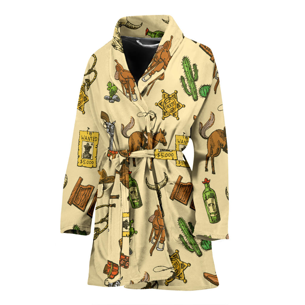 Cowboy Pattern Print Design 04 Women Bathrobe