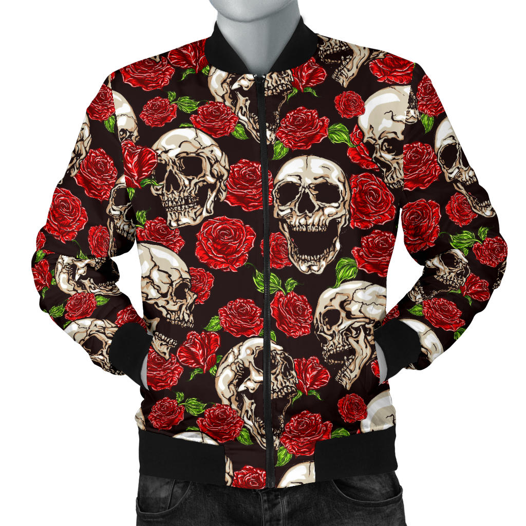 Skull Roses Design Themed Print Men Bomber Jacket