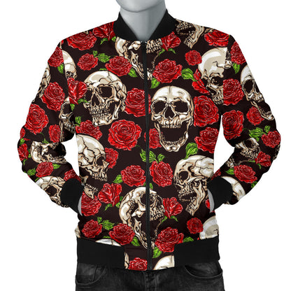 Skull Roses Design Themed Print Men Bomber Jacket