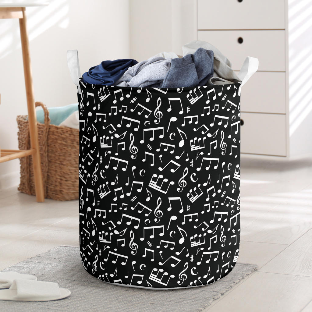 Music Note Black white Themed Print Laundry Basket