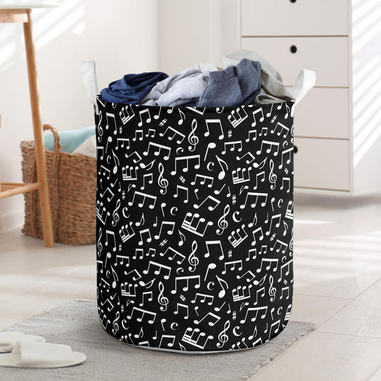 Music Note Black white Themed Print Laundry Basket