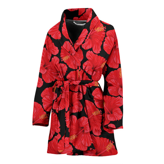 Hibiscus Red Pattern Print Design LKS306 Women Bathrobe