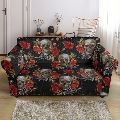 Spider Web Skull Rose Print Design LKS305 Loveseat Couch Slipcover