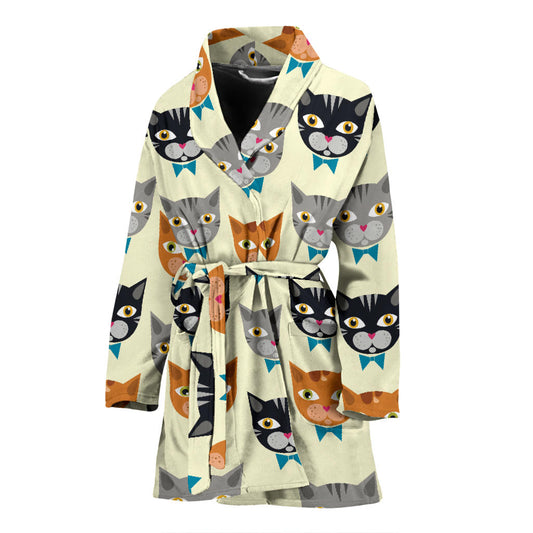 Cat Pattern Print Design 05 Women Bathrobe