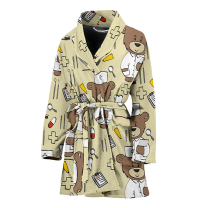 Nurse Bear Pattern Print Design A02 Women Bathrobe