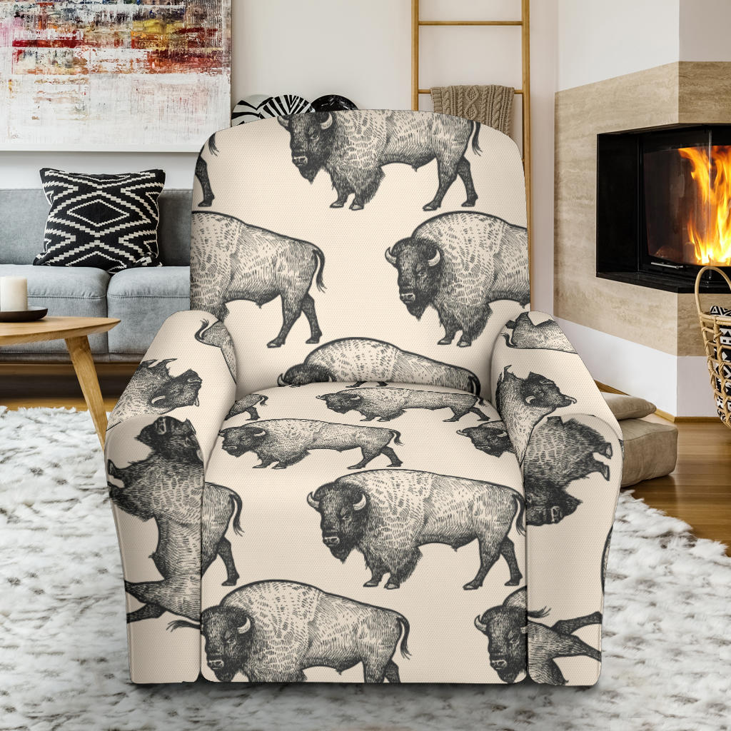 Bison Pattern Print Design 02 Recliner Slipcover with Pocket