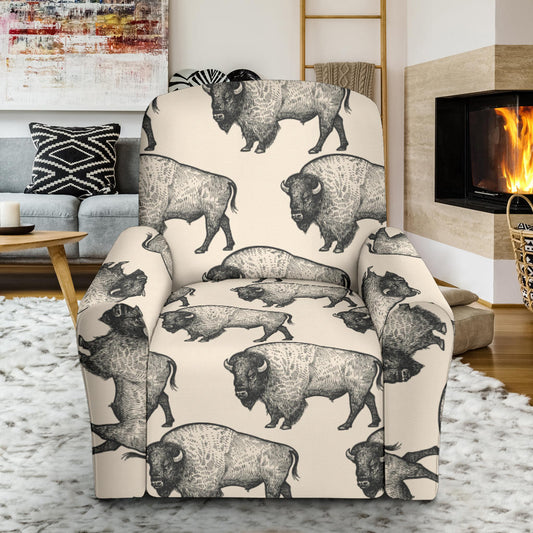 Bison Pattern Print Design 02 Recliner Slipcover with Pocket