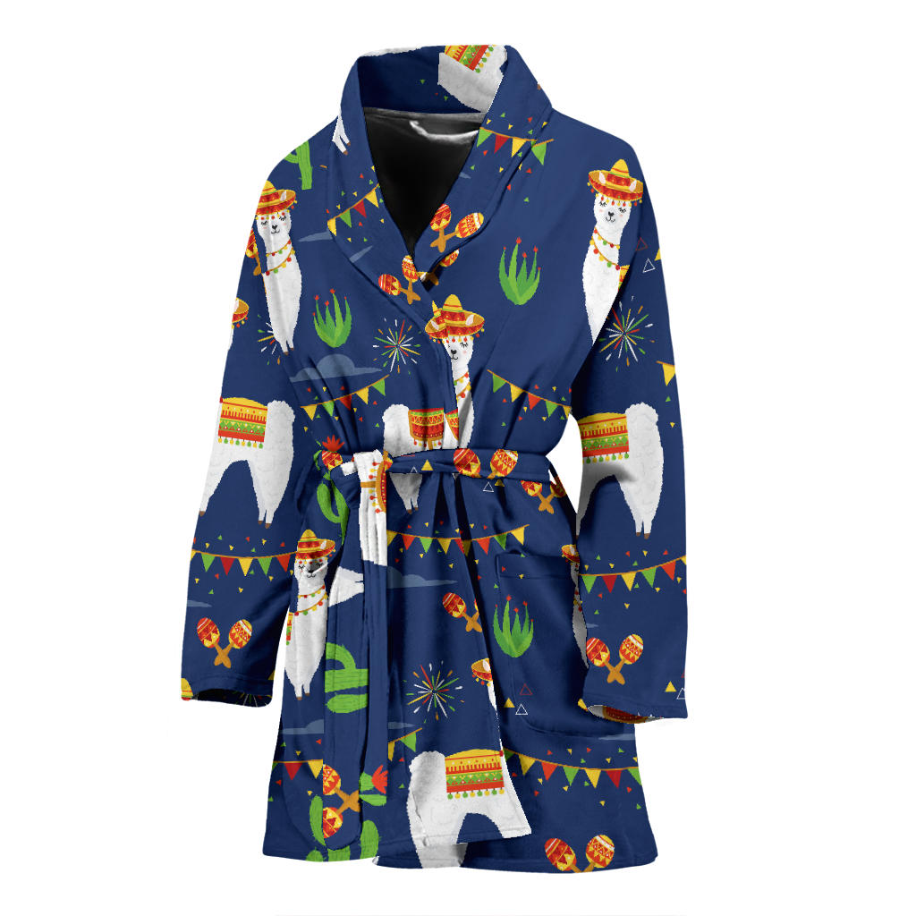 Llama Cactus Pattern Print Design 05 Women Bathrobe